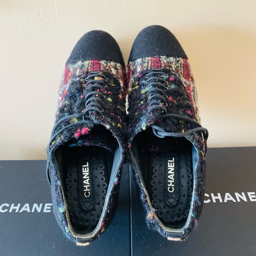 Chanel Multicolor Tweed Platform Shoes View 3